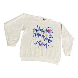 Vintage TULTEX Woman's White "World's Greatest Mom" Sweatshirt Size XL Mom Gift
